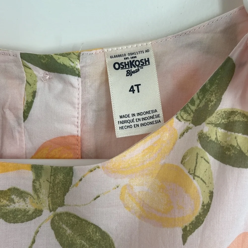 OshKosh B’gosh Lemon and Orange Dress Size 4T 100% cotton
